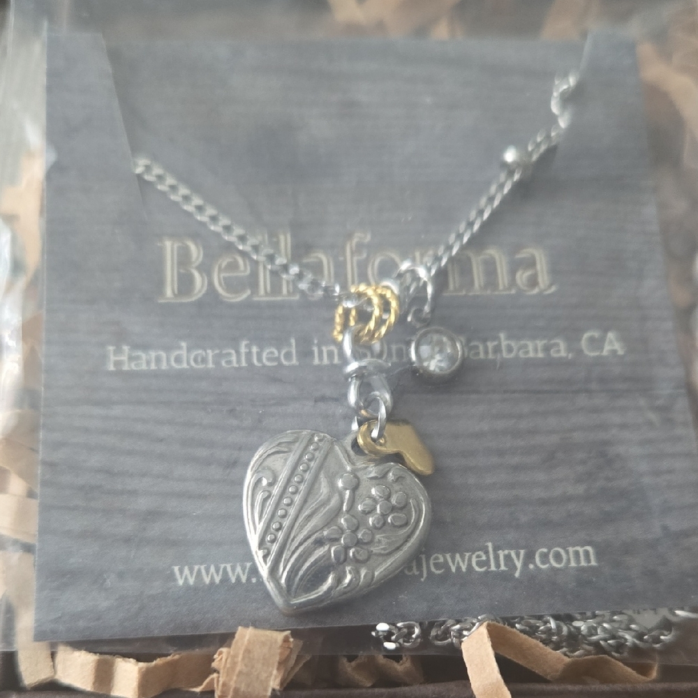 Silver and Gold Heart Pendant Necklace. new With Box.Stainless